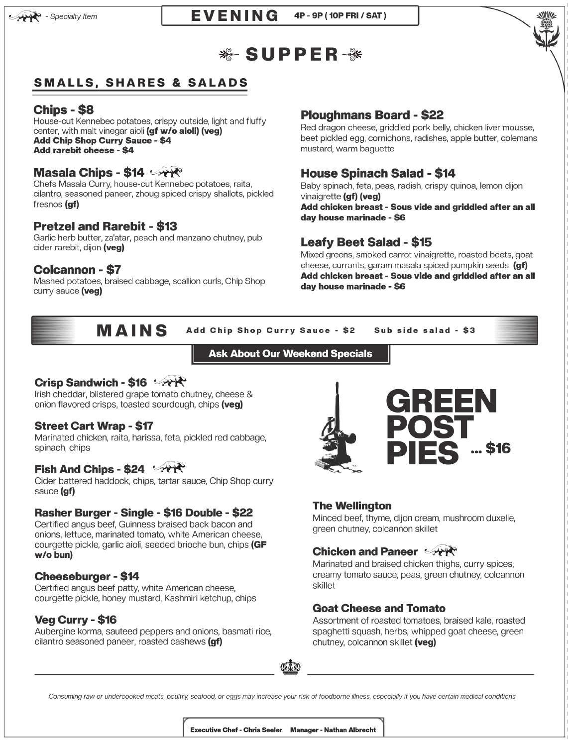 Pub Menu The Green Post